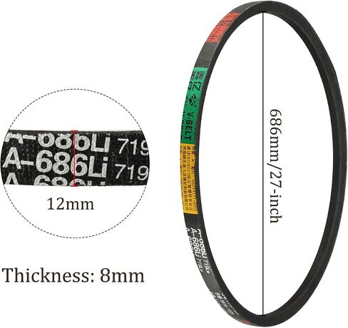 A-686Li/A27 Drive V-Belt - [12mm Width x 8mm Height] A-Section Rubber Drive Belt Wrapped for Transmission Use, 686mm Inside Circumference in Saudi Arabia