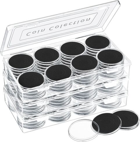 46mm Coin Capsules 8 Sizes (17/20/25/27/30/35/40/46mm) Black Protect Gasket Inside Coin Holder Case with Storage Organizer Box for Collectors Coin Collection Supplies (40) in Saudi Arabia