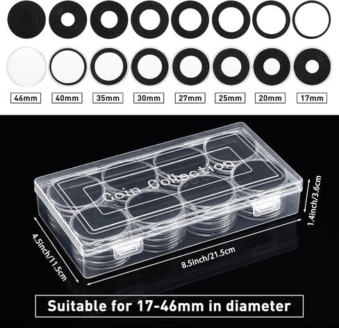 46mm Coin Capsules 8 Sizes (17/20/25/27/30/35/40/46mm) Black Protect Gasket Inside Coin Holder Case with Storage Organizer Box for Collectors Coin Collection Supplies (40) in Saudi Arabia