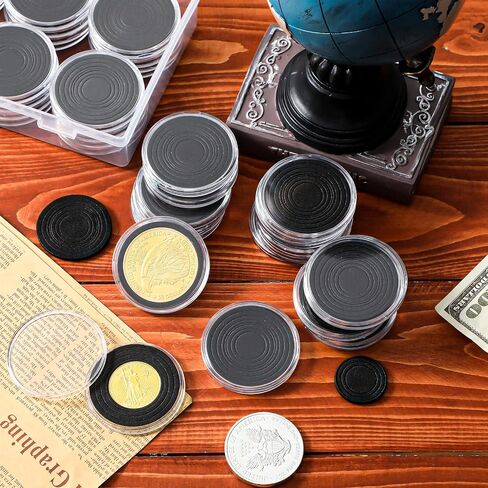 46mm Coin Capsules 8 Sizes (17/20/25/27/30/35/40/46mm) Black Protect Gasket Inside Coin Holder Case with Storage Organizer Box for Collectors Coin Collection Supplies (40) in Saudi Arabia