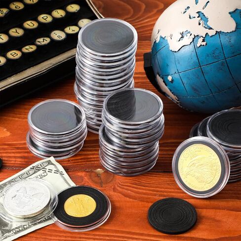 46mm Coin Capsules 8 Sizes (17/20/25/27/30/35/40/46mm) Black Protect Gasket Inside Coin Holder Case with Storage Organizer Box for Collectors Coin Collection Supplies (40) in Saudi Arabia