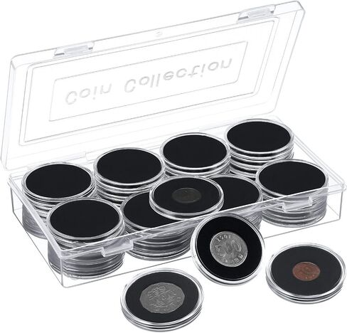 46mm Coin Capsules 8 Sizes (17/20/25/27/30/35/40/46mm) Black Protect Gasket Inside Coin Holder Case with Storage Organizer Box for Collectors Coin Collection Supplies (40) in Saudi Arabia