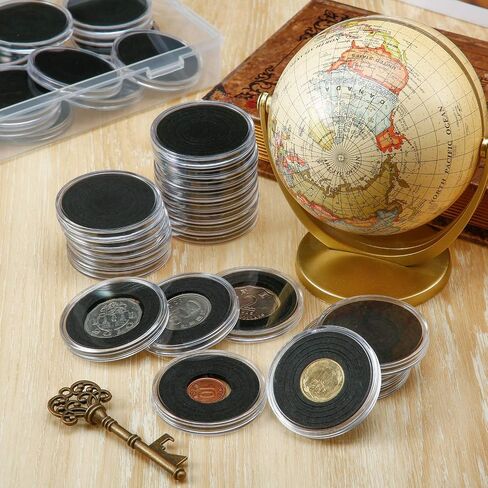 46mm Coin Capsules 8 Sizes (17/20/25/27/30/35/40/46mm) Black Protect Gasket Inside Coin Holder Case with Storage Organizer Box for Collectors Coin Collection Supplies (40) in Saudi Arabia