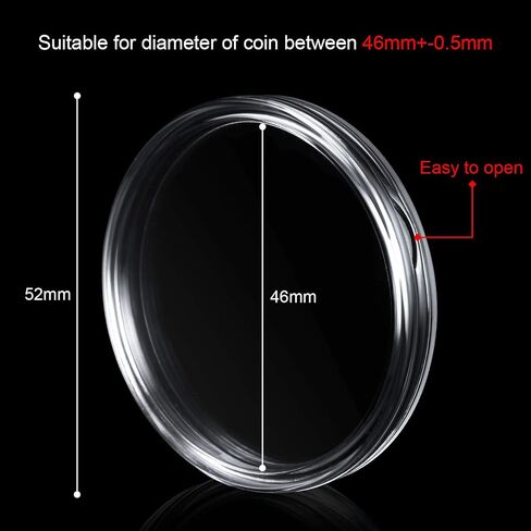 46mm Coin Capsules 8 Sizes (17/20/25/27/30/35/40/46mm) Black Protect Gasket Inside Coin Holder Case with Storage Organizer Box for Collectors Coin Collection Supplies (40) in Saudi Arabia