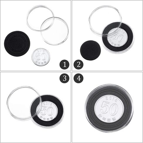 46mm Coin Capsules 8 Sizes (17/20/25/27/30/35/40/46mm) Black Protect Gasket Inside Coin Holder Case with Storage Organizer Box for Collectors Coin Collection Supplies (40) in Saudi Arabia