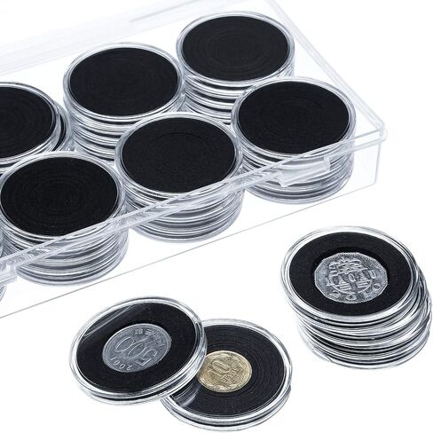 46mm Coin Capsules 8 Sizes (17/20/25/27/30/35/40/46mm) Black Protect Gasket Inside Coin Holder Case with Storage Organizer Box for Collectors Coin Collection Supplies (40) in Saudi Arabia