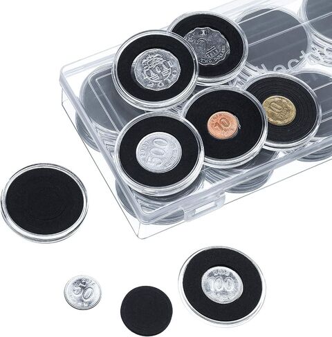 46mm Coin Capsules 8 Sizes (17/20/25/27/30/35/40/46mm) Black Protect Gasket Inside Coin Holder Case with Storage Organizer Box for Collectors Coin Collection Supplies (40) in Saudi Arabia