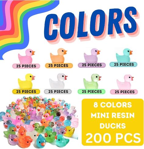 بطات صغيرة، بطات صغيرة 200 حزمة، 200 قطعة من بطات الراتنج الصغيرة المضيئة، حقيبة أورجانزا مجانية، بطات صغيرة تتوهج في الظلام، بطة صغيرة، بطات صغيرة من الراتنج، بطات صغيرة، بطات بلاستيكية صغيرة، بطات صغيرة للاختباء in Kuwait