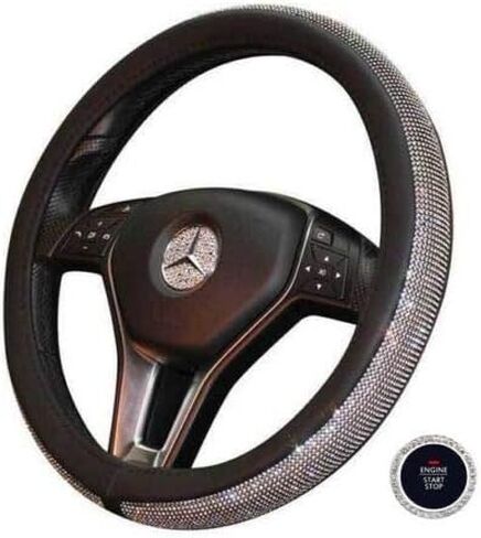 BLVD-LPF OBEY YOUR LUXURY Steering Wheel Cover | Universal Crystal Bling Ring for Auto Start Engine Ignition Button Key | Made of Pu Leather Black Color in Saudi Arabia