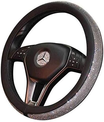 BLVD-LPF OBEY YOUR LUXURY Steering Wheel Cover | Universal Crystal Bling Ring for Auto Start Engine Ignition Button Key | Made of Pu Leather Black Color in Saudi Arabia