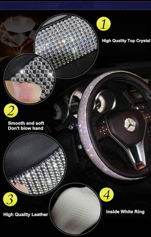 BLVD-LPF OBEY YOUR LUXURY Steering Wheel Cover | Universal Crystal Bling Ring for Auto Start Engine Ignition Button Key | Made of Pu Leather Black Color in Saudi Arabia