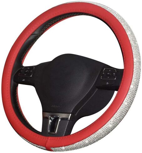 BLVD-LPF OBEY YOUR LUXURY Steering Wheel Cover | Universal Crystal Bling Ring for Auto Start Engine Ignition Button Key | Made of Pu Leather Black Color in Saudi Arabia