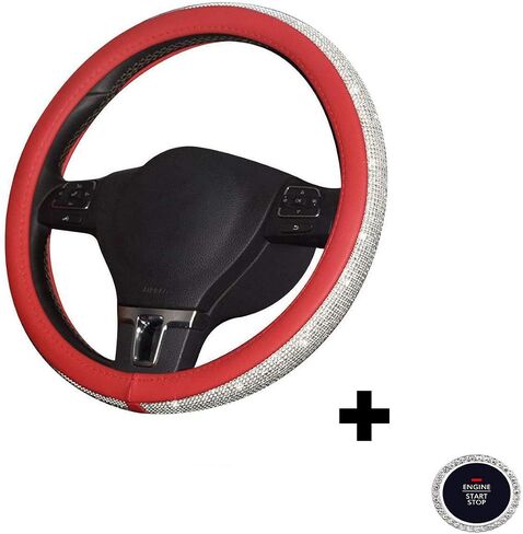 BLVD-LPF OBEY YOUR LUXURY Steering Wheel Cover | Universal Crystal Bling Ring for Auto Start Engine Ignition Button Key | Made of Pu Leather Black Color in Saudi Arabia
