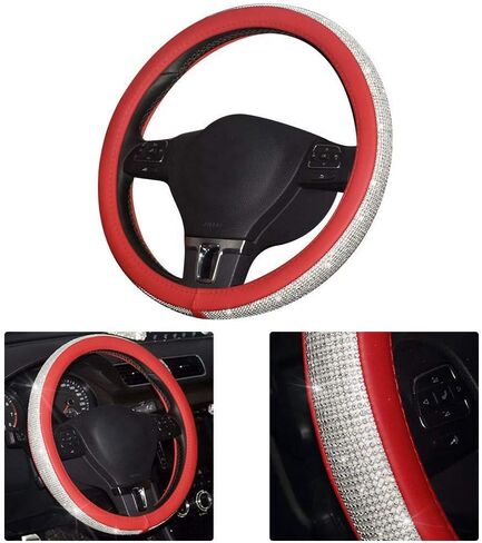 BLVD-LPF OBEY YOUR LUXURY Steering Wheel Cover | Universal Crystal Bling Ring for Auto Start Engine Ignition Button Key | Made of Pu Leather Black Color in Saudi Arabia
