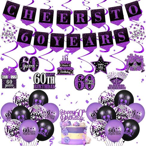 Purple 16th Birthday Decorations for Girls Boys Purple Black 16th Birthday Banner Hanging Swirls 16th Birthday Balloons Happy 16th Birthday Cake Topper for Purple Cheer to 16 Years Party Supplies in Saudi Arabia