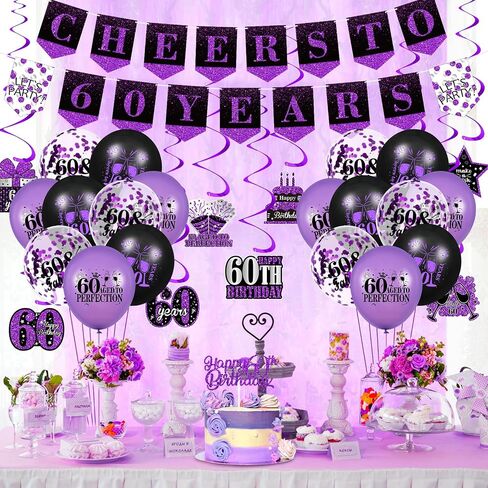 Purple 16th Birthday Decorations for Girls Boys Purple Black 16th Birthday Banner Hanging Swirls 16th Birthday Balloons Happy 16th Birthday Cake Topper for Purple Cheer to 16 Years Party Supplies in Saudi Arabia