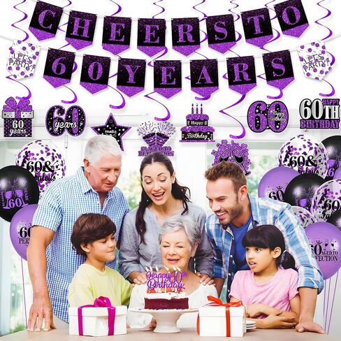 Purple 16th Birthday Decorations for Girls Boys Purple Black 16th Birthday Banner Hanging Swirls 16th Birthday Balloons Happy 16th Birthday Cake Topper for Purple Cheer to 16 Years Party Supplies in Saudi Arabia