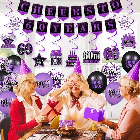 Purple 16th Birthday Decorations for Girls Boys Purple Black 16th Birthday Banner Hanging Swirls 16th Birthday Balloons Happy 16th Birthday Cake Topper for Purple Cheer to 16 Years Party Supplies in Saudi Arabia