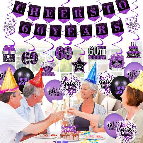 Purple 16th Birthday Decorations for Girls Boys Purple Black 16th Birthday Banner Hanging Swirls 16th Birthday Balloons Happy 16th Birthday Cake Topper for Purple Cheer to 16 Years Party Supplies in Saudi Arabia