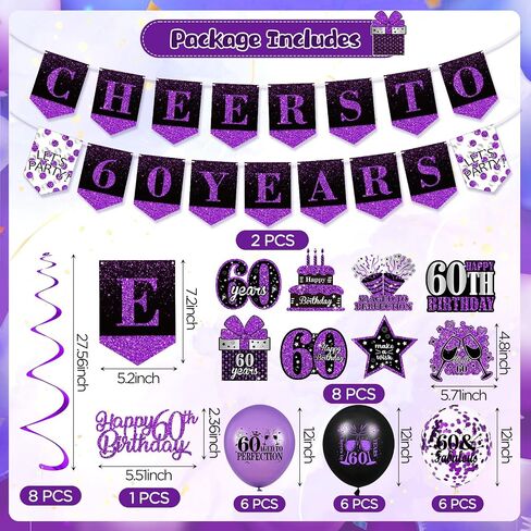 Purple 16th Birthday Decorations for Girls Boys Purple Black 16th Birthday Banner Hanging Swirls 16th Birthday Balloons Happy 16th Birthday Cake Topper for Purple Cheer to 16 Years Party Supplies in Saudi Arabia
