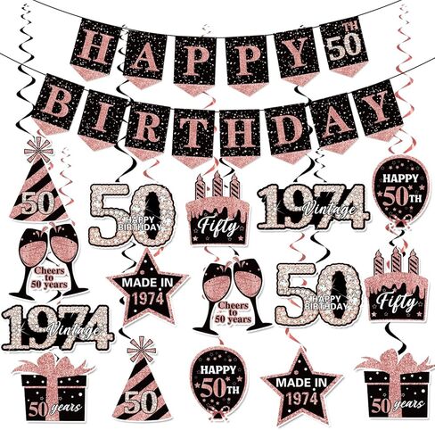 KORHONEN 18th Birthday Decorations for Girls, Pink Black 2006 Birthday Party Decorations Include Happy 18th Birthday Banner and Hanging Swirls, Happy 18th Birthday Party Decor for Girls Women in Saudi Arabia