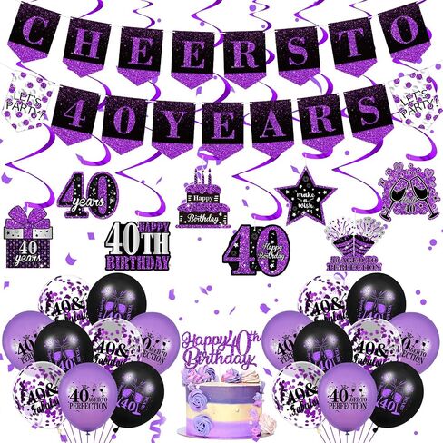 Purple 16th Birthday Decorations for Girls Boys Purple Black 16th Birthday Banner Hanging Swirls 16th Birthday Balloons Happy 16th Birthday Cake Topper for Purple Cheer to 16 Years Party Supplies in Saudi Arabia