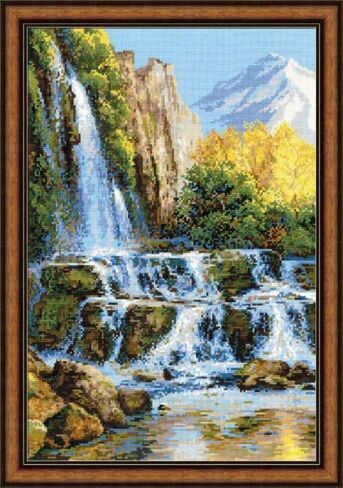 Riolis 1194 Landscape with Waterfall-Counted Cross Stitch Kit 15¾" x 23½" Zweigart 10 ct, White AIDA 30 Colors in Saudi Arabia