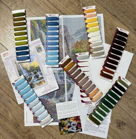 Riolis 1194 Landscape with Waterfall-Counted Cross Stitch Kit 15¾" x 23½" Zweigart 10 ct, White AIDA 30 Colors in Saudi Arabia