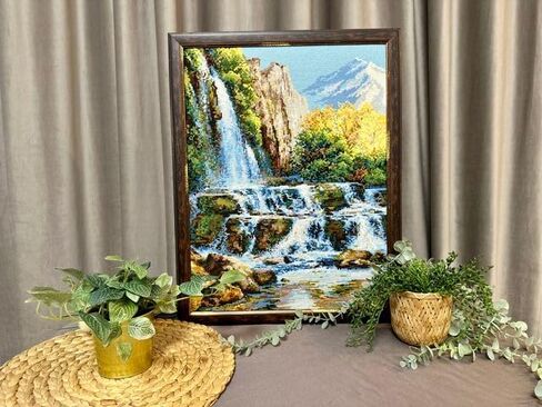 Riolis 1194 Landscape with Waterfall-Counted Cross Stitch Kit 15¾" x 23½" Zweigart 10 ct, White AIDA 30 Colors in Saudi Arabia