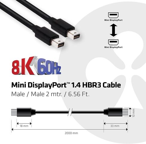 Club 3D CAC-1115 منفذ عرض صغير معتمد من VESA إلى DisplayPort ثنائي الاتجاه 1.4/Hbr3 M/M كابل DP 1.4 8K 60 هرتز 2 متر - 6,56 قدم in Saudi Arabia