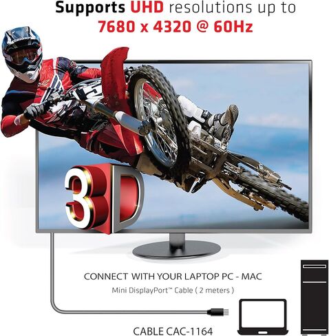Club 3D CAC-1115 منفذ عرض صغير معتمد من VESA إلى DisplayPort ثنائي الاتجاه 1.4/Hbr3 M/M كابل DP 1.4 8K 60 هرتز 2 متر - 6,56 قدم in Saudi Arabia