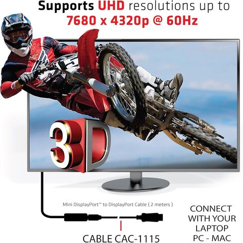 Club 3D CAC-1115 منفذ عرض صغير معتمد من VESA إلى DisplayPort ثنائي الاتجاه 1.4/Hbr3 M/M كابل DP 1.4 8K 60 هرتز 2 متر - 6,56 قدم in Saudi Arabia