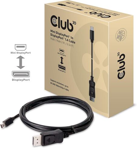 Club 3D CAC-1115 منفذ عرض صغير معتمد من VESA إلى DisplayPort ثنائي الاتجاه 1.4/Hbr3 M/M كابل DP 1.4 8K 60 هرتز 2 متر - 6,56 قدم in Saudi Arabia