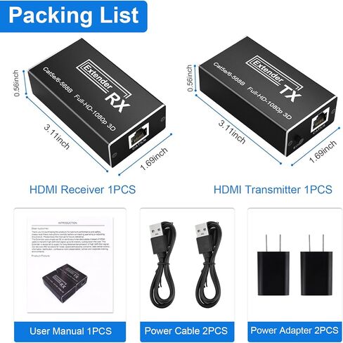 BAISHUN HDMI عبر موسع إيثرنت 1080p @ 60 هرتز، ثلاثي الأبعاد، 164 قدمًا HDMI عبر كابل Cat5e/Cat6/Cat 7 فردي عالي الدقة غير مضغوط يصل إلى 164 قدمًا (50 مترًا)، يدعم EDID وPOC، طاقة واحدة in Kuwait