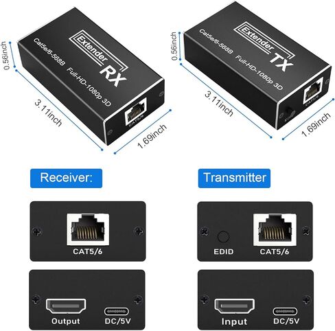BAISHUN HDMI عبر موسع إيثرنت 1080p @ 60 هرتز، ثلاثي الأبعاد، 164 قدمًا HDMI عبر كابل Cat5e/Cat6/Cat 7 فردي عالي الدقة غير مضغوط يصل إلى 164 قدمًا (50 مترًا)، يدعم EDID وPOC، طاقة واحدة in Kuwait