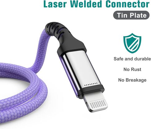كابل USB-C إلى Lightning مجدول معتمد من Apple C94 MFi لأجهزة iPhone 14/13/12/11 Pro Pro Max Plus Mini، SE XS Max XR X، 8/7/6 Plus، iPad، AirPods، 6 أقدام أرجواني in Saudi Arabia