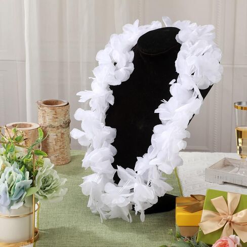 48 قطعة من الزهور البيضاء من Lei لحفلات الزفاف البلاستيكية ذات الزهور البيضاء من Leis Luau Hawaiian Beach Wedding Hawaiian Garland Necklace Luau إكسسوارات الملابس لحفلات الزفاف in Saudi Arabia