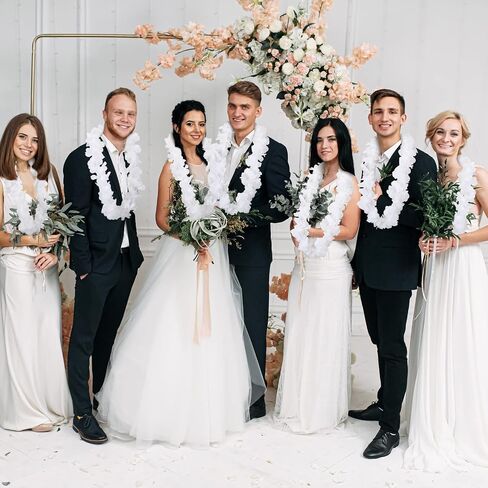 48 قطعة من الزهور البيضاء من Lei لحفلات الزفاف البلاستيكية ذات الزهور البيضاء من Leis Luau Hawaiian Beach Wedding Hawaiian Garland Necklace Luau إكسسوارات الملابس لحفلات الزفاف in Saudi Arabia