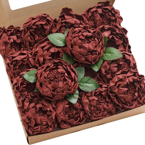 Ling's Moment Flowers 16pcs Burgundy Blooming Peonies Artificial Flowers with Stem, Artificial Peony Flowers for DIY Wedding Decorations Centerpieces Bouquets Boutonnieres in Saudi Arabia