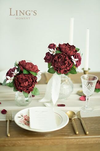 Ling's Moment Flowers 16pcs Burgundy Blooming Peonies Artificial Flowers with Stem, Artificial Peony Flowers for DIY Wedding Decorations Centerpieces Bouquets Boutonnieres in Saudi Arabia