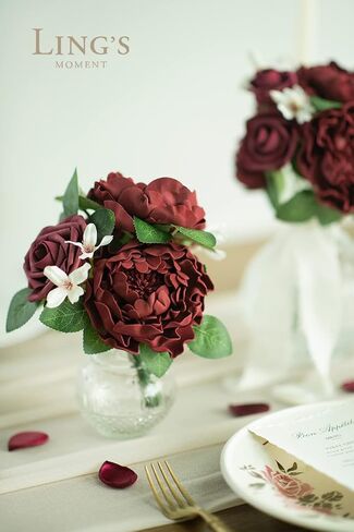 Ling's Moment Flowers 16pcs Burgundy Blooming Peonies Artificial Flowers with Stem, Artificial Peony Flowers for DIY Wedding Decorations Centerpieces Bouquets Boutonnieres in Saudi Arabia