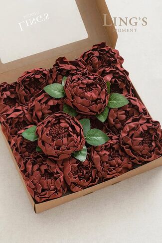 Ling's Moment Flowers 16pcs Burgundy Blooming Peonies Artificial Flowers with Stem, Artificial Peony Flowers for DIY Wedding Decorations Centerpieces Bouquets Boutonnieres in Saudi Arabia