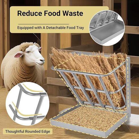 وحدة تغذية القش والحبوب مقاس 23 بوصة × 24 بوصة × 10.6 بوصة، وحدة تغذية قش الماعز مع صينية طعام قابلة للفصل، رف قش الماعز المثبت على الحائط، متعدد الجوانب لسهولة الوصول إلى الطعام، مناسب لفناء مزرعة خيول الأغنام in Kuwait