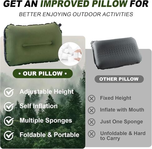 Inflatable Camping Pillow for Sleeping - Self Inflating Ultralight Backpacking Pillow Travel Camp Pillow Blow Up Air Pillow for Neck Lumbar Support with Carry Bag for Hiking Outdoor in Kuwait