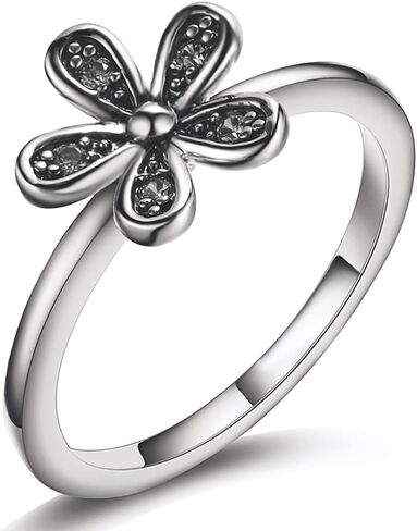 S925 Sterling Silver Ring Women Finger Statement Stacking Band Five leaf flower Rings Size 8 in Saudi Arabia