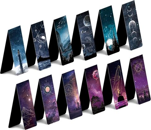 12 PCS Cool Magnetic Bookmarks, Space Starry Night Bookmarks for Book Lovers, Bulk Bookmarks for Women Men, Unique Book Mark for Reading, Students, Classroom Gifts, School Prize, Reading Present in Kuwait
