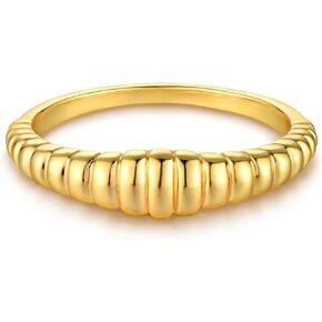 Gold Ribbed Ring for Women 14K Gold Plated Minimalist Stack Thin Band Finger Jewelry Size 6-8