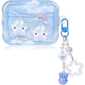 Cute Clear Airpod Pro Case with Love Heart Keychain Compatible with Kawaii Star Airpods Pro Case Cover for Women Girl