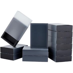 BENECREAT 12 PCS Black Kraft Gift Drawer Box, Translucent Plastic Lid Gift Drawer Box with PVC Frosted Window for Jewellery Candy Gift Wrap Party Favours, 7x5x1.8inch