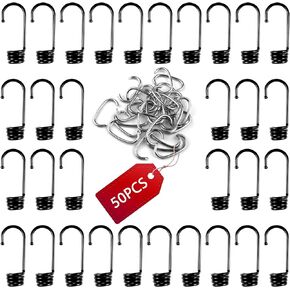 50 PCs Plastic Coated Bungee Cord Hooks Spiral Bungee Hooks and 50 PCs Hog Rings
